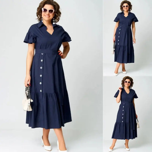 【S-4XL】✨Rochie lungă cu mânecă scurtă în dungi