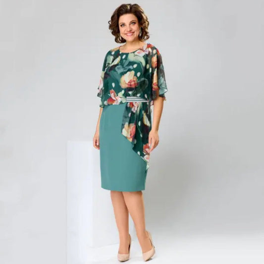 🌸Rochie elegantă cu gât rotund șifon imprimat
