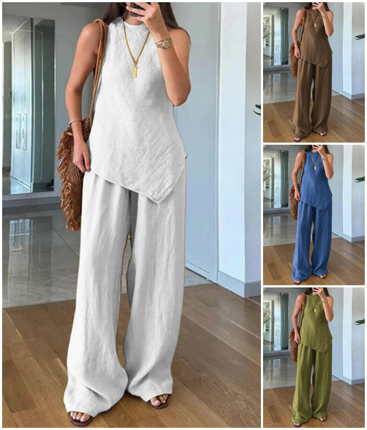 Set de tricou și pantaloni pentru femei cu picioare late